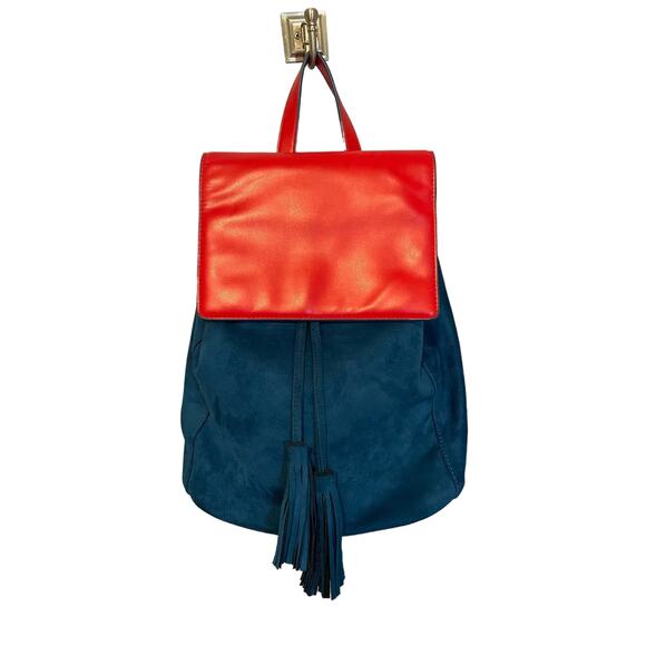 Deux Lux Blue & Red Leather Suede Faux Backpack Purse Like NEW - Picture 1 of 6